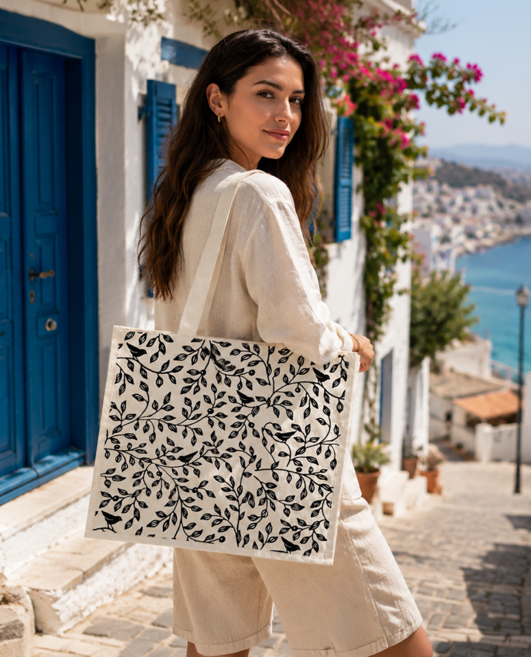 Kuşakk Desenli Canvas Çanta